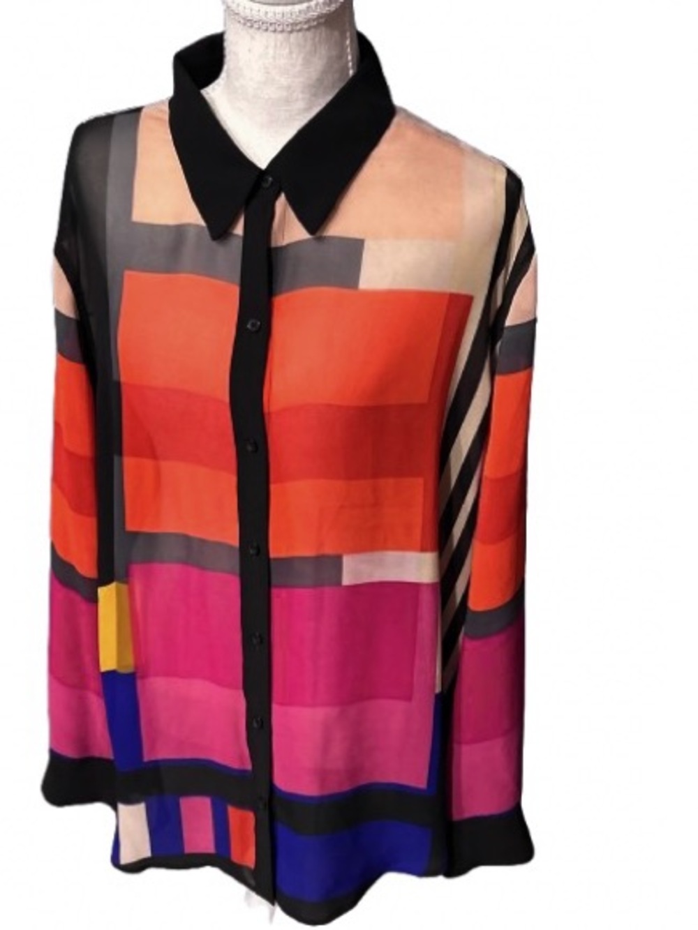 Vintage Sheer Striped Tunic Shirt Dress CHAUS Y2K 90s Blouse Button Designer Top